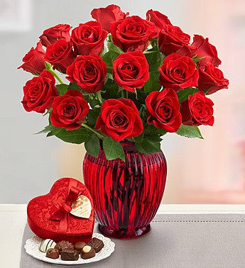 18 Red Roses and Chocolate - Use FREESHIP at checkout for free shipping
