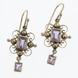 Garnet yellow gold rectangle detail drop vintage style earrings