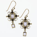 Garnet yellow gold rectangle detail drop vintage style earrings
