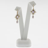 Garnet yellow gold rectangle detail drop vintage style earrings