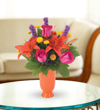 Orange Lily and Hot Pink Rose Bouquet