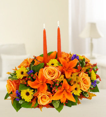 Fall Centerpiece with Orange Candles