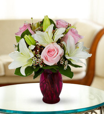 Powder Lily and Pink Rose Bouquet