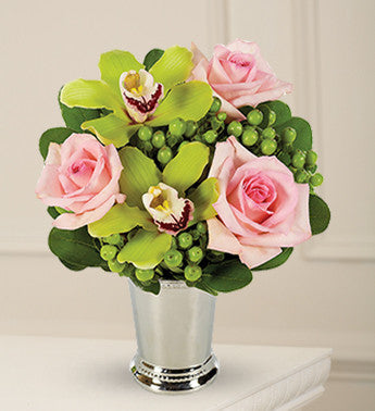 Green Orchid and Pink Rose Bouquet of Smiles