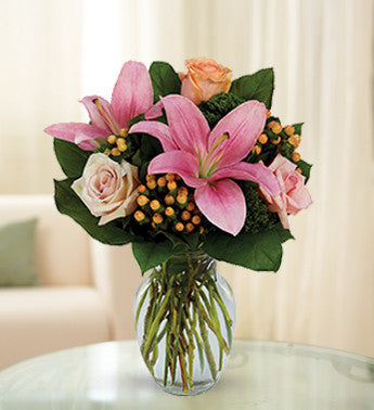 Colorful Rose and Pink Lily Surprise