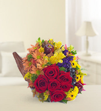 Horn of Plenty Roses and Daisies