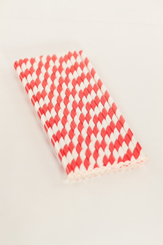 Red Paper Striped Straws