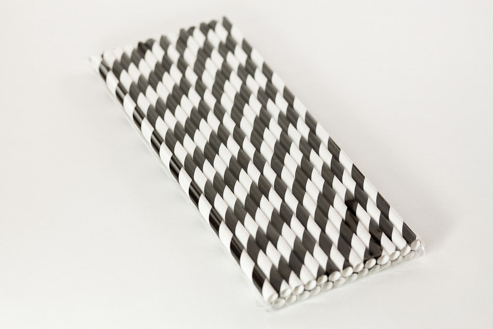 Black Paper Striped Straws
