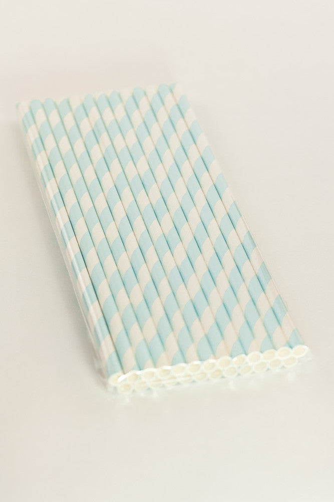 Baby Blue Paper Striped Straws