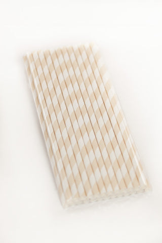 Beige Paper Striped Straws