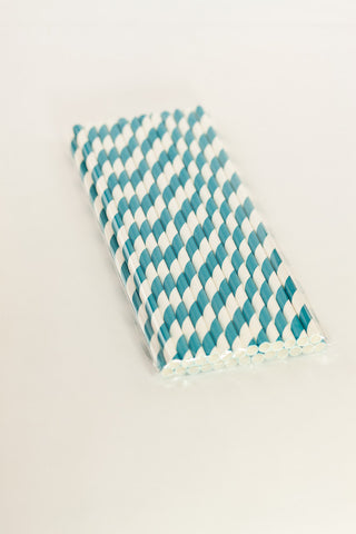Bondi Blue Paper Striped Straws