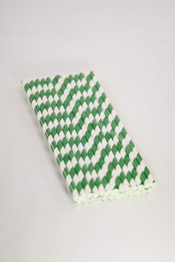 Dark Green Paper Striped Straws