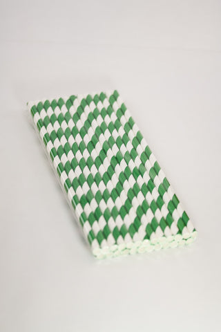 Dark Green Paper Striped Straws