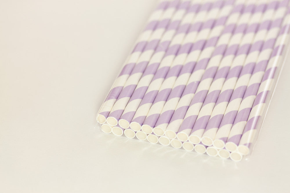 Lavender Paper Striped Straws