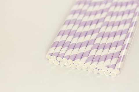 Lavender Paper Striped Straws