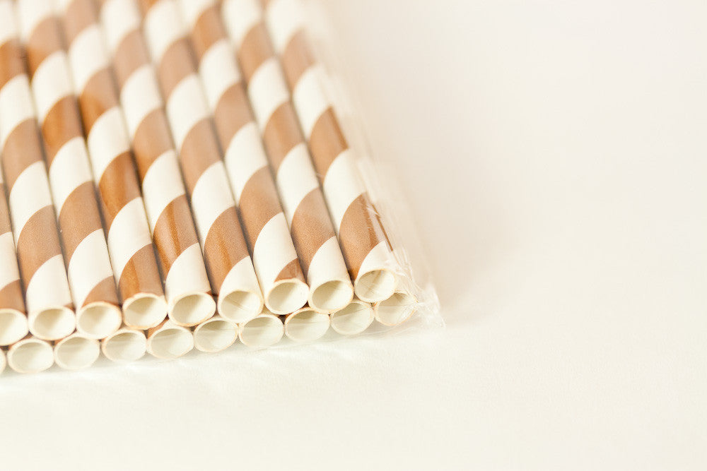 Mocha Paper Striped Straws
