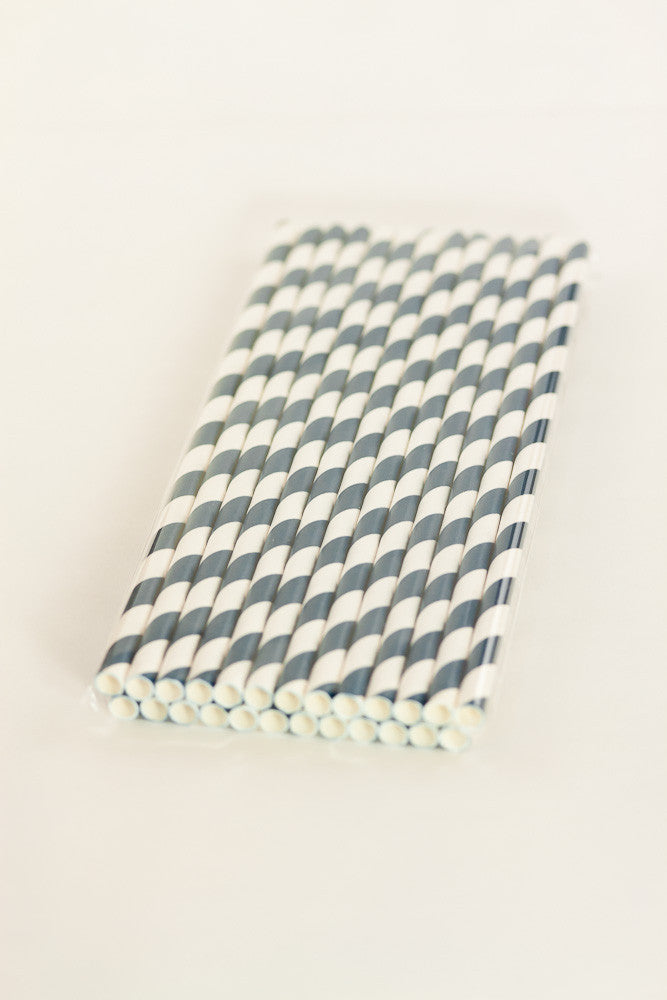 Navy Blue Paper Striped Straws