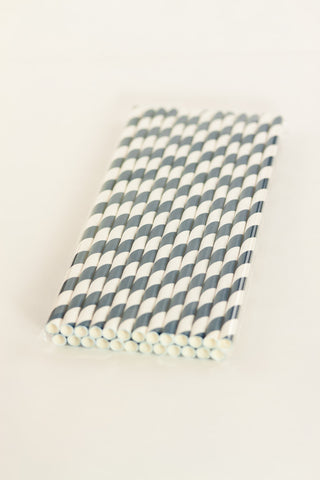 Navy Blue Paper Striped Straws