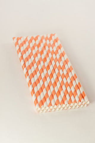 Orange Paper Striped Straws