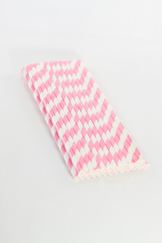 Pink Paper Striped Straws