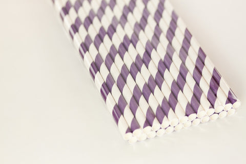 Purple Paper Striped Straws