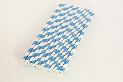 Sky Blue Paper Striped Straws
