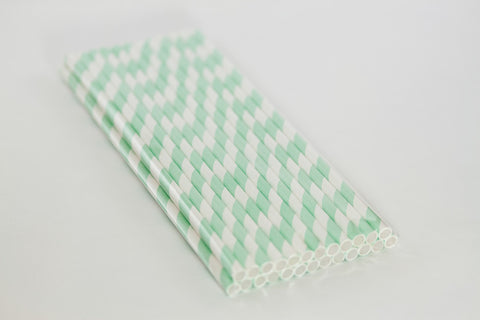 Mint Paper Striped Straws