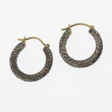 Black diamond small hoop earrings in silver and yellow gold