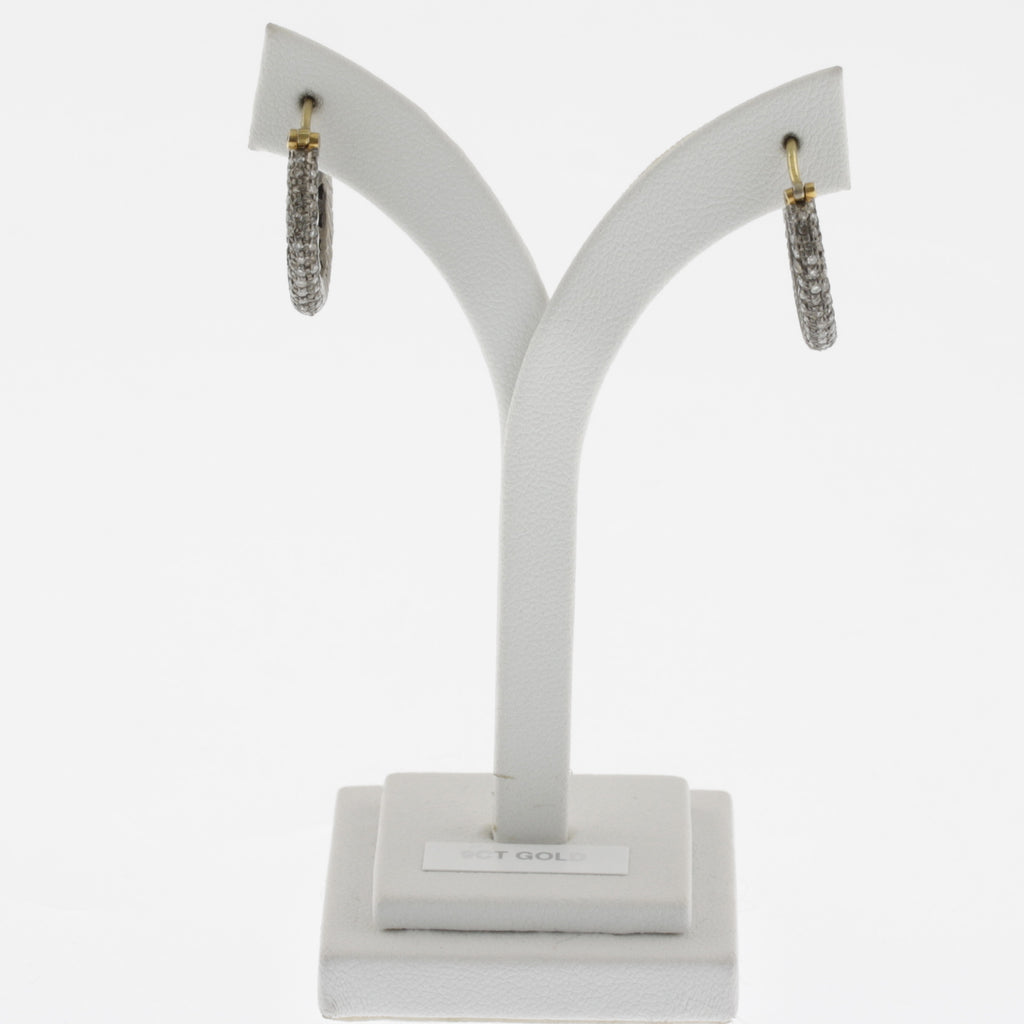 Black diamond small hoop earrings in silver and yellow gold