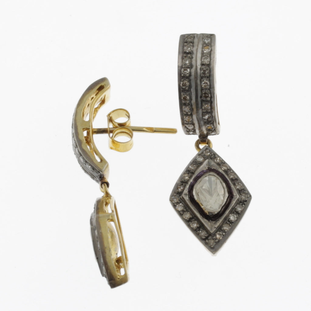 Black diamonds in silver and yellow gold studs with diamond drop earrings