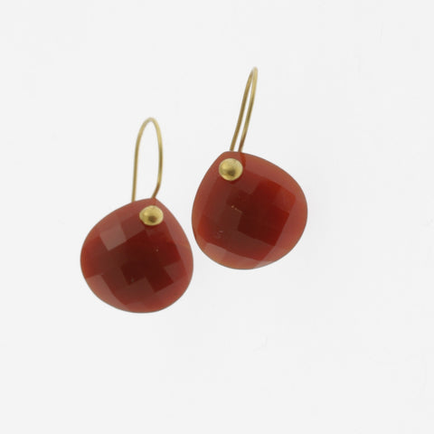 Faceted carnelian yellow gold drop earrings