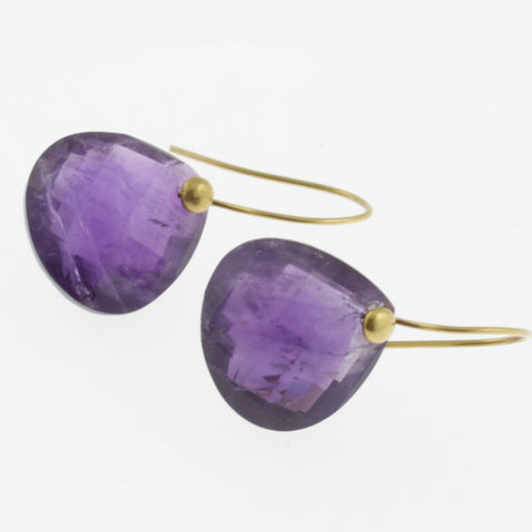 Faceted dark amethyst yellow gold drop earrings