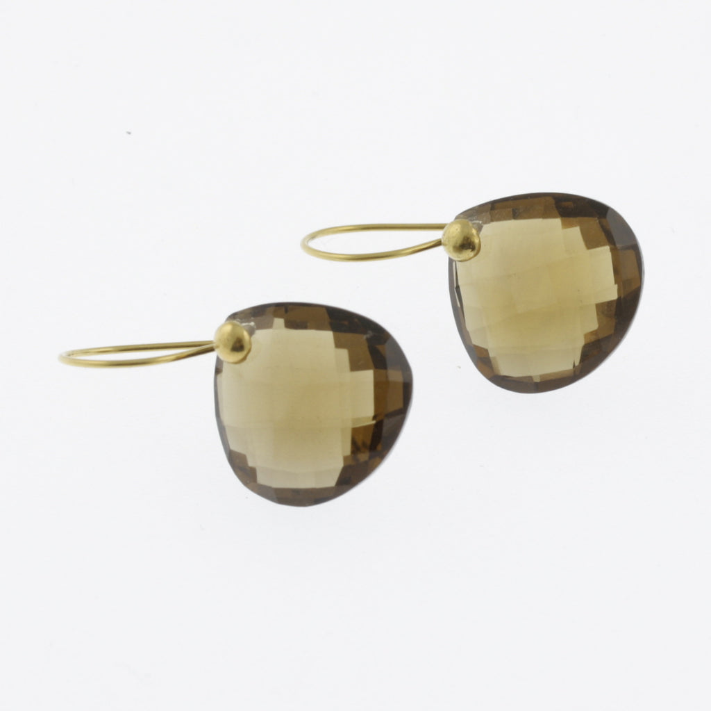 Faceted smokey quartz yellow gold drop earrings