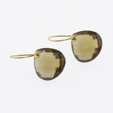 Faceted smokey quartz yellow gold drop earrings