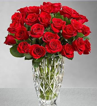 Expression of Love: Red Roses and Crystal Vase Set
