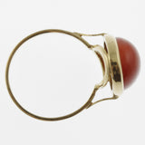 Meditteranean coral cabachon ring in yellow gold