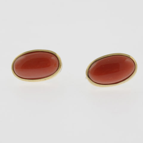 Meditteranean coral cabachon studs in yellow gold