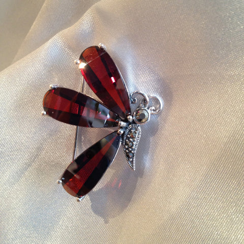 Red CZ and marcasite butterfly brooch