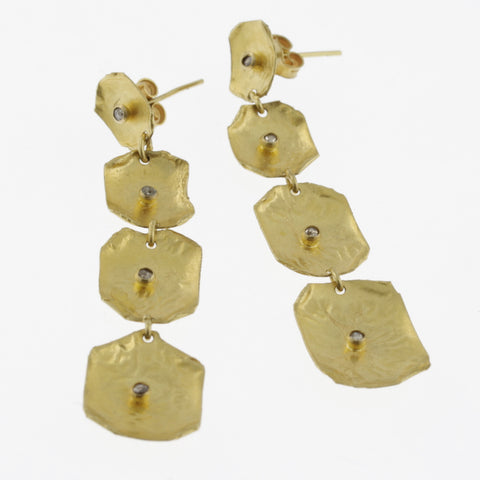 Yellow gold black diamond 4 drop earrings