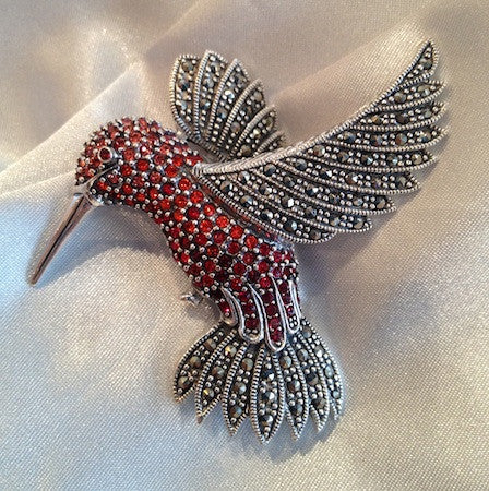 Jewelled hummingbird brooch
